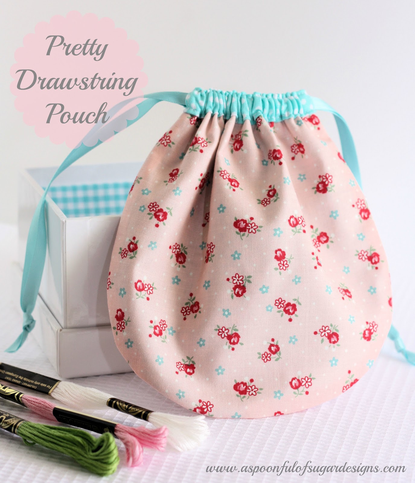 Pretty Drawstring Pouch {Tutorial} A Spoonful of Sugar